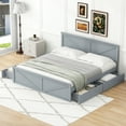 thumbnail image 1 of King Size Wooden Platform Bed Frame with Headboard and 4 Storage Drawers, Support Legs, Mattress Not Included, No Box Spring Needed,Dark Gray, 1 of 8