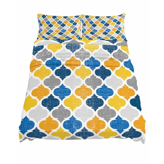 King Size Yellow Blue Sheet Sets Moroccan Trellis Retro Abstract Geometric Soft Breathable Microfiber Bed Sheets Deep Pockets 4 Piece Bed Sheets Set, 1 Fitted Sheet, 1 Flat Sheet & 2 Pillowcases