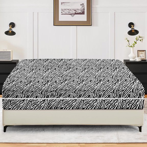 King Size Zipper Fitted Sheet Only – 100% Egyptian Cotton, 600 Thread Count, 14-Inch Extra Deep Pocket, Luxury Sateen Weave Bottom Sheet, Hotel Quality, ( 78" x 80" +14" , Zebra Print )