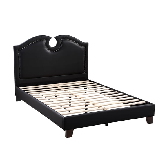 King Sized Bed In Black, Faux Leather Upholstered, Stable Wood Frame - Assembly Black With And Required