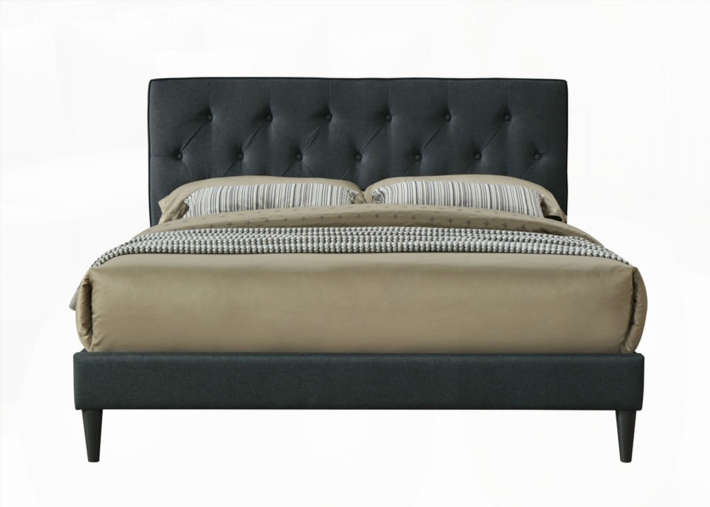 USB Charging King Sized Channel Bed in a Box - Black Tufted Design Headboard