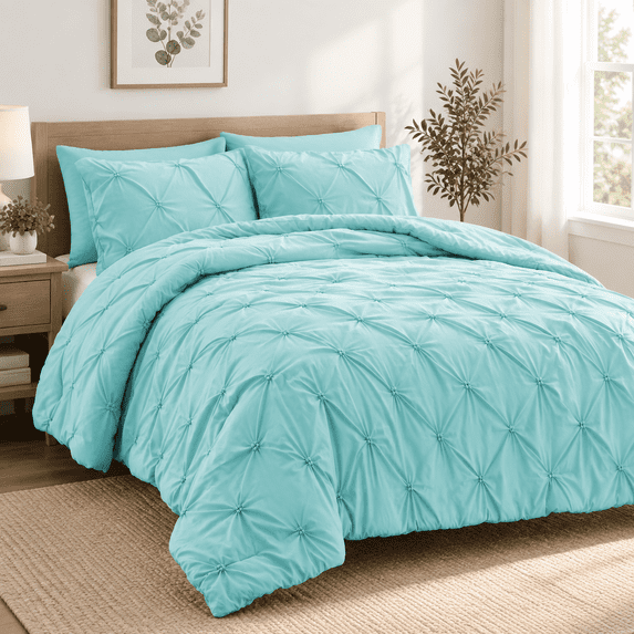 King Sizeforter Set Aqua Blue - Ultra Soft Boho Pintuck Down ...