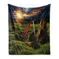 thumbnail image 1 of King Soft Flannel Fleece Throw Blanket, Arthur Camelot Myth in England Ireland Fields Invincible Myth Image, Cozy Plush for Indoor and Outdoor Use, 50" x 60", Green Blue and Red, by Ambesonne, 1 of 6