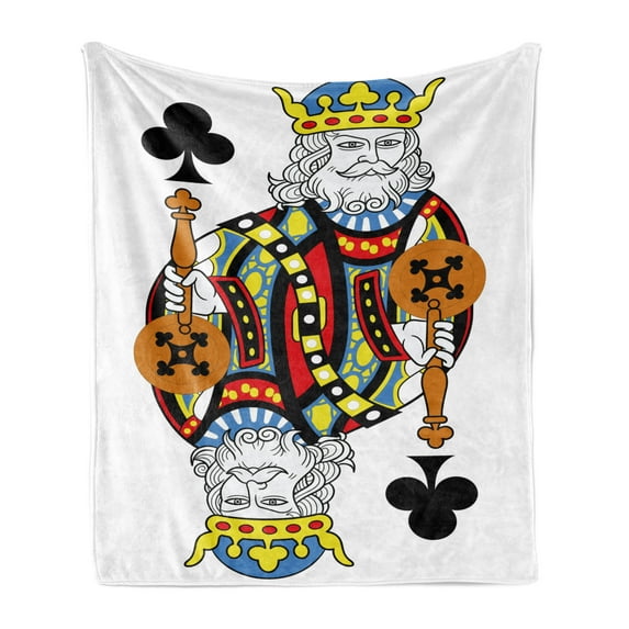 King Soft Flannel Fleece Throw Blanket, King of Clubs Playing Gambling Poker Card Game Leisure Theme Without Frame Artwork, Cozy Plush for Indoor and Outdoor Use, 50" x 60", Multicolor, by Ambesonne