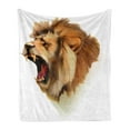 thumbnail image 1 of King Soft Flannel Fleece Throw Blanket, Roaring Wild Lion Head Safari Animal Majestic Cartoon Like Print Artwork, Cozy Plush for Indoor and Outdoor Use, 50" x 60", Pale Brown, by Ambesonne, 1 of 5