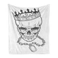 thumbnail image 1 of King Soft Flannel Fleece Throw Blanket, Sketchy Skull Crown Hip Hop Street Style Necklace Chain Gem Image Print, Cozy Plush for Indoor and Outdoor Use, 60" x 80", Charcoal Grey White, by Ambesonne, 1 of 5