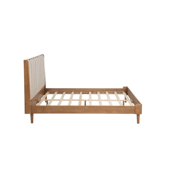 King Solid Pine Wood Bed Frame, Piano Key Upholstered Headboard, Walnut for Bedroom