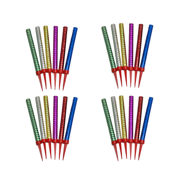 King of Sparklers Multicolored Cake Sparklers 4 SETS OF 6-Pack (Silver, Green, Pink, Red, Blue, and Gold) For Birthday, Weddings and Special Celebrations - 24 Count