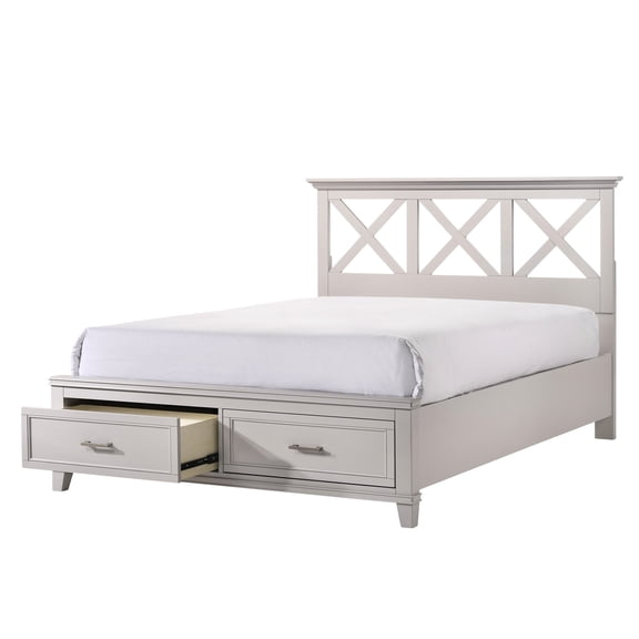 King Storage Bed In Gray Tone - Poplar And Rubberwood For A Frame X Blend With Stylish Headboard