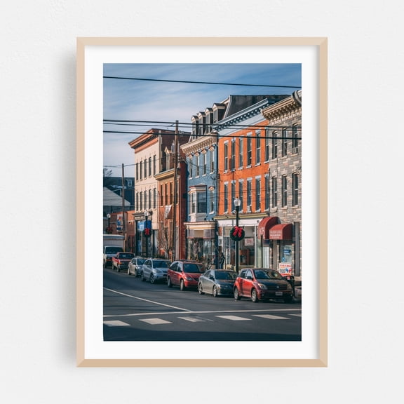King Street, Lancaster 02 - Lancaster Pennsylvania Photography Architecture Street Photography Cityscape Vintage Car Oak Framed Wall Art Print 9 x 12 inches