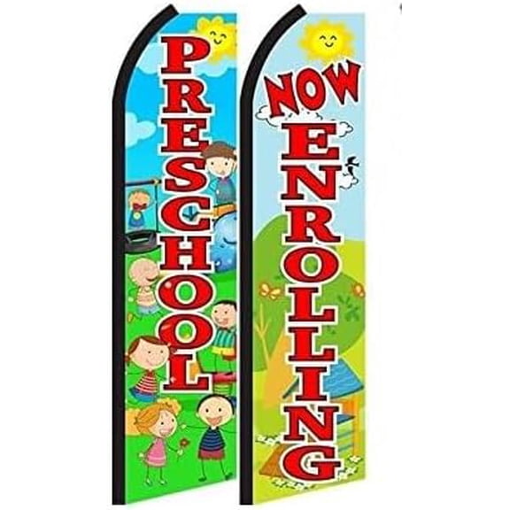 King Swooper Preschool Flags - 2 Pack | 36W x 138L Heavy Duty Weatherproof Polyester Flags for Business Advertising