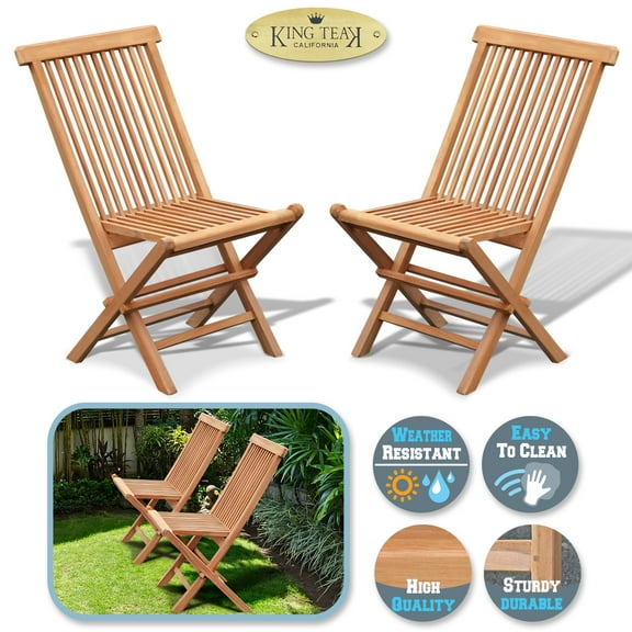 King Teak Outdoor Golden Teak Wood Folding Chair Set, 2 PC Folding Chair for Patio, Garden and Yard