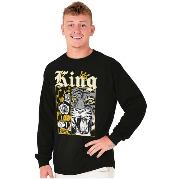 King Tiger Rose Thorns Comic Panels Men's Big & Tall Long Sleeve Graphic Tee Brisco Brands 3X