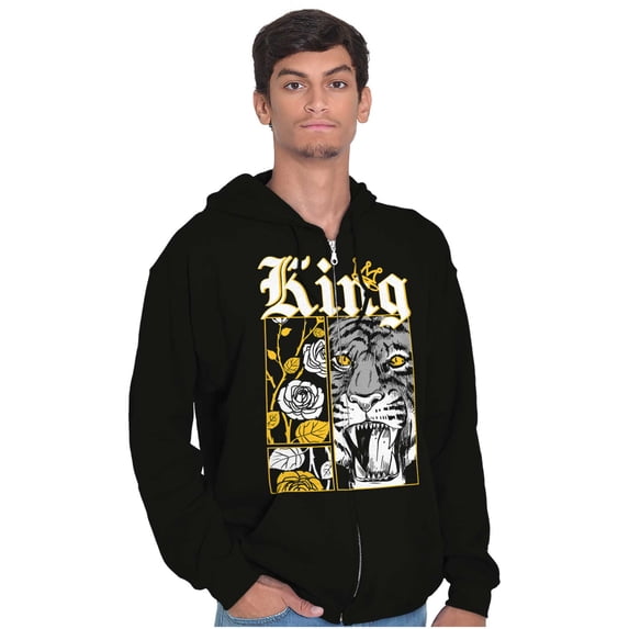 King Tiger Rose Thorns Comic Panels Men's Big & Tall Graphic Zip Up Hoodie Brisco Brands 3X