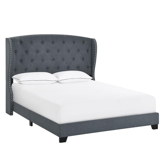 King Tufted Wing Bed in Charcoal Gray