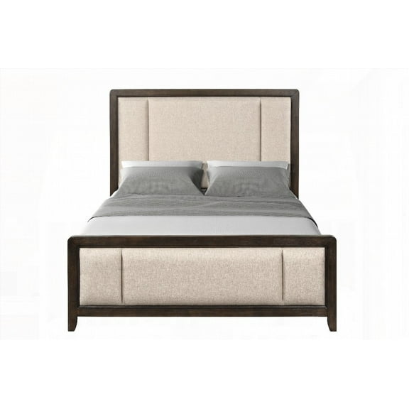 King Upholstered Bed Set with Antique Brown Finish & Sturdy Construction|King Size
