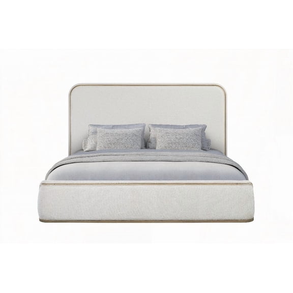 King Upholstered Bed - Toffee & White Sand | Elegant Fabric, Rounded Edges