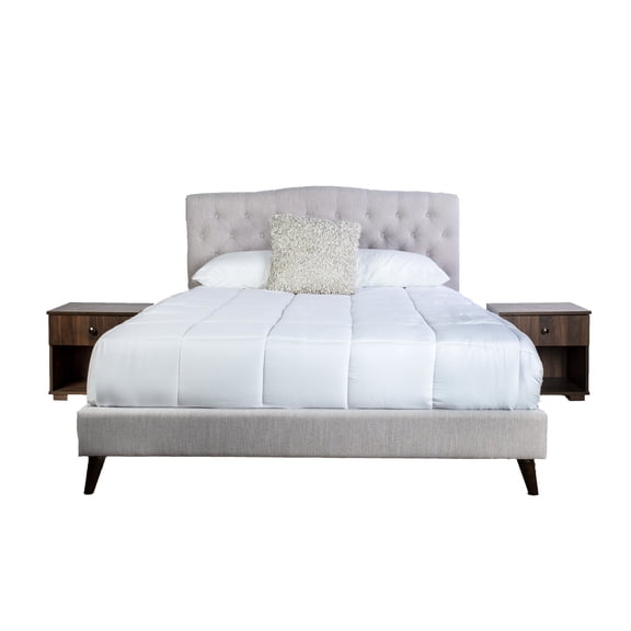King Upholstered Bed With 2 Nightstands In Stone Color, Queen Sized, 78.62 In. Width, 100% , Gray Main Material Fabric, 42.01 Height, Upholstery