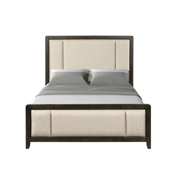 King Upholstered Headboard And In Antique Brown - Firm Beige Solid Wood + Glare