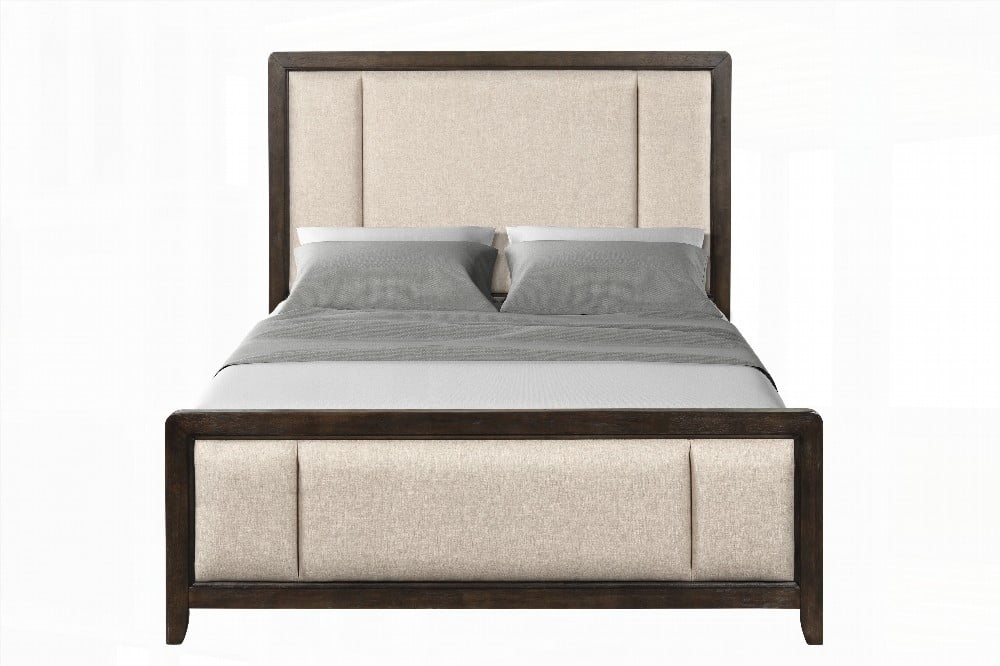 King Size Solid Wood Platform Bed Frame with Antique Brown Finish for Bedroom