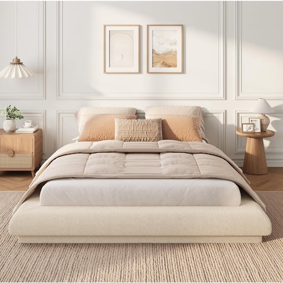 King Upholstered Platform Bed Frame Soft Plush No Box Spring Needed Easy Assembly