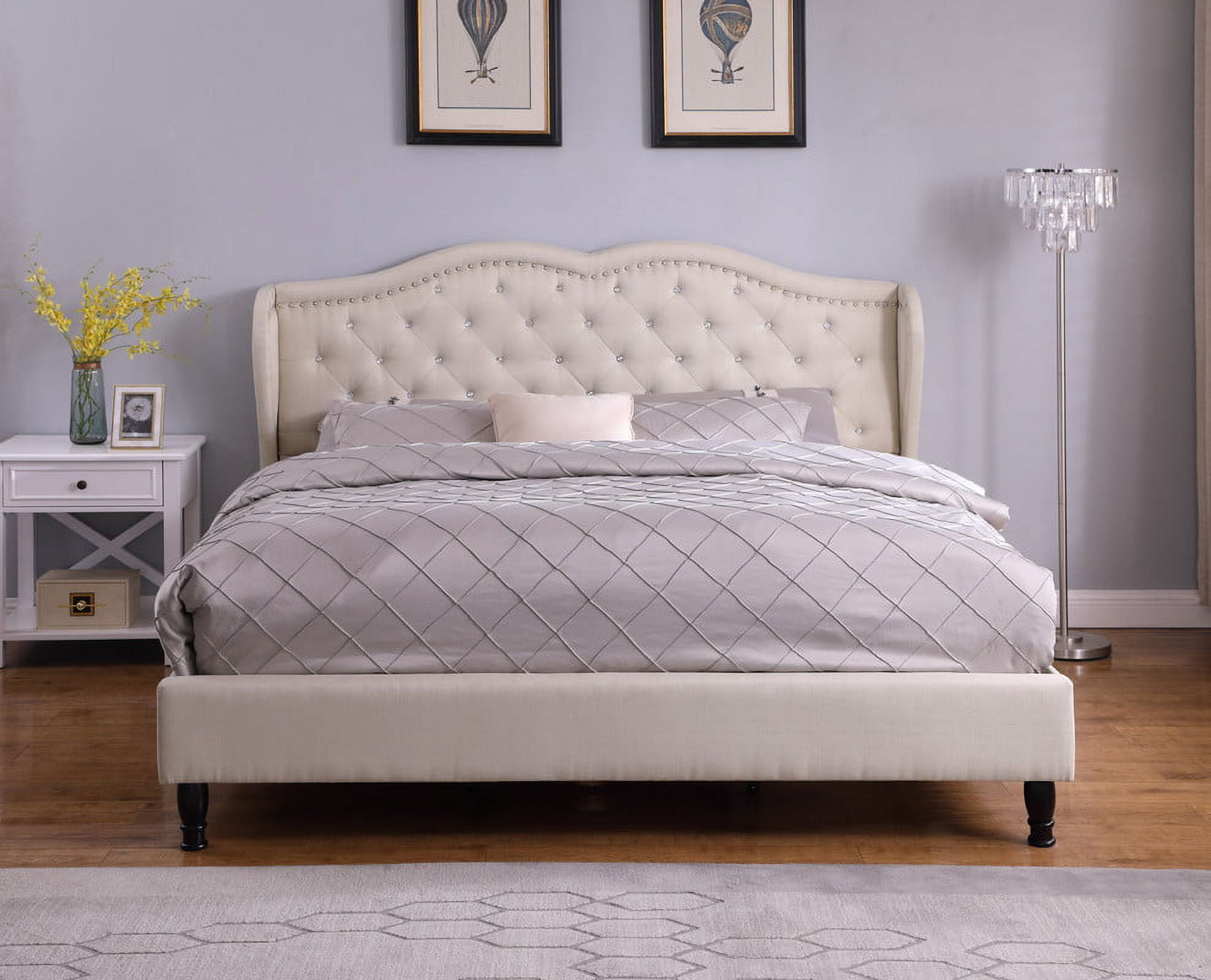 Full Size Upholstered Bed Frame With 51" Wingback Headboard - Chenille Platform Bed, No Box Spring Needed, Black - View #2