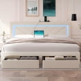 thumbnail image 1 of NHIXSOM King Upholstered Platform Bed Frame with LED Lights and Storage, Velvet Adjustable Headboard, off White, 1 of 8