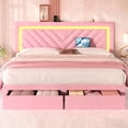 thumbnail image 1 of NHIXSOM King Upholstered Platform Bed Frame with LED Lights and Storage, Velvet Adjustable Headboard, Pink, 1 of 8