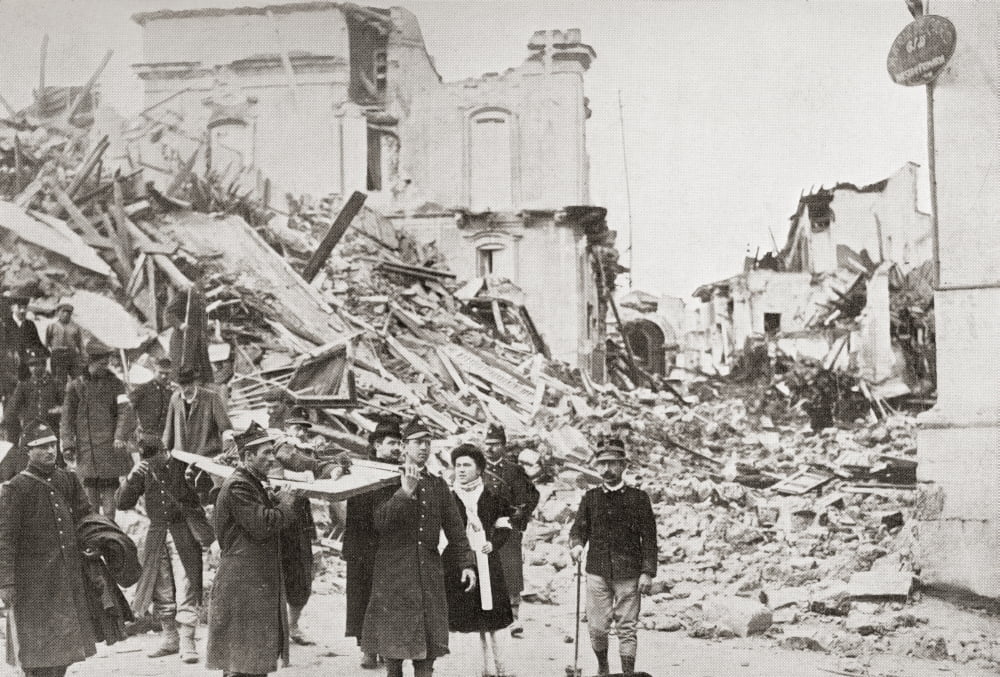 King Victor Emanuel Iii Of Italy And His Wife Elena Of Montenegro Visit Messina Italy After The Earthquake Of 1908 From The Wonderful Year 1909 Canvas Art - Ken Welsh Design Pics (34 x 22)