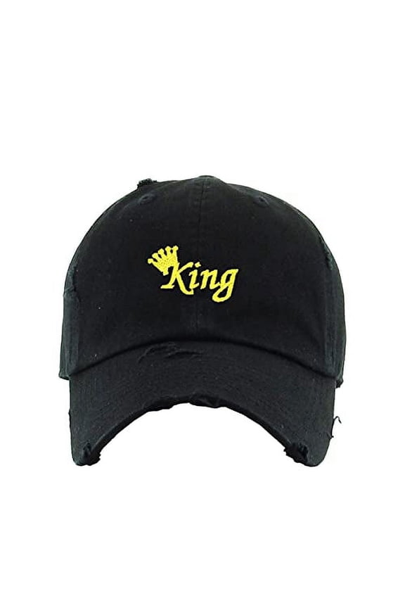 King Vintage Baseball Cap Embroidered Cotton Adjustable Distressed Dad Hat Black
