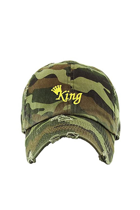 King Vintage Baseball Cap Embroidered Cotton Adjustable Distressed Dad Hat Camo