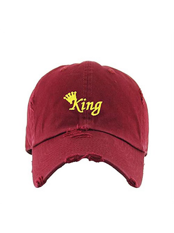 King Vintage Baseball Cap Embroidered Cotton Adjustable Distressed Dad Hat Maroon