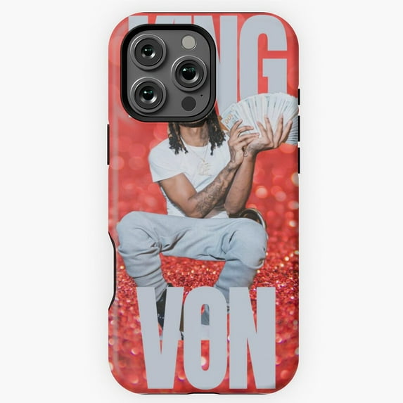 King Von with Red Sparkle Rapper Phone Case for iPhone 16 15 14 13 12 11 Pro Max