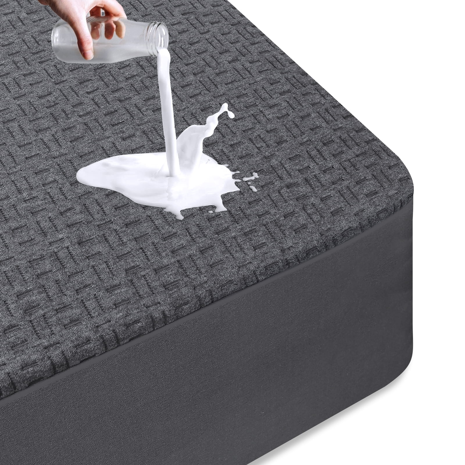King Waterproof Mattress Protector, 3D Breathable Viscose from Bamboo Mattress Pad, Soft Noiseless Mattress Cover Bed Cover Fitted 8''-21'' Deep Pocket, Machine Washable, Grey