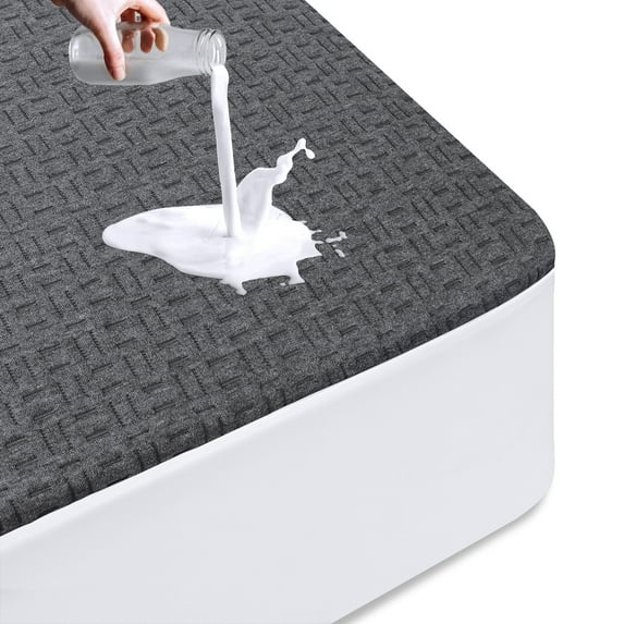 King Waterproof Mattress Protector, 3D Breathable Viscose from Bamboo Mattress Pad, Soft Noiseless Mattress Cover Bed Cover Fitted 8''-21'' Deep Pocket, Machine Washable, Grey