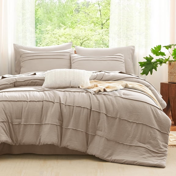 King Wheat Bed-in-a-Bag 7-Piece Pinch Pleat Down Alternative Bedding Set