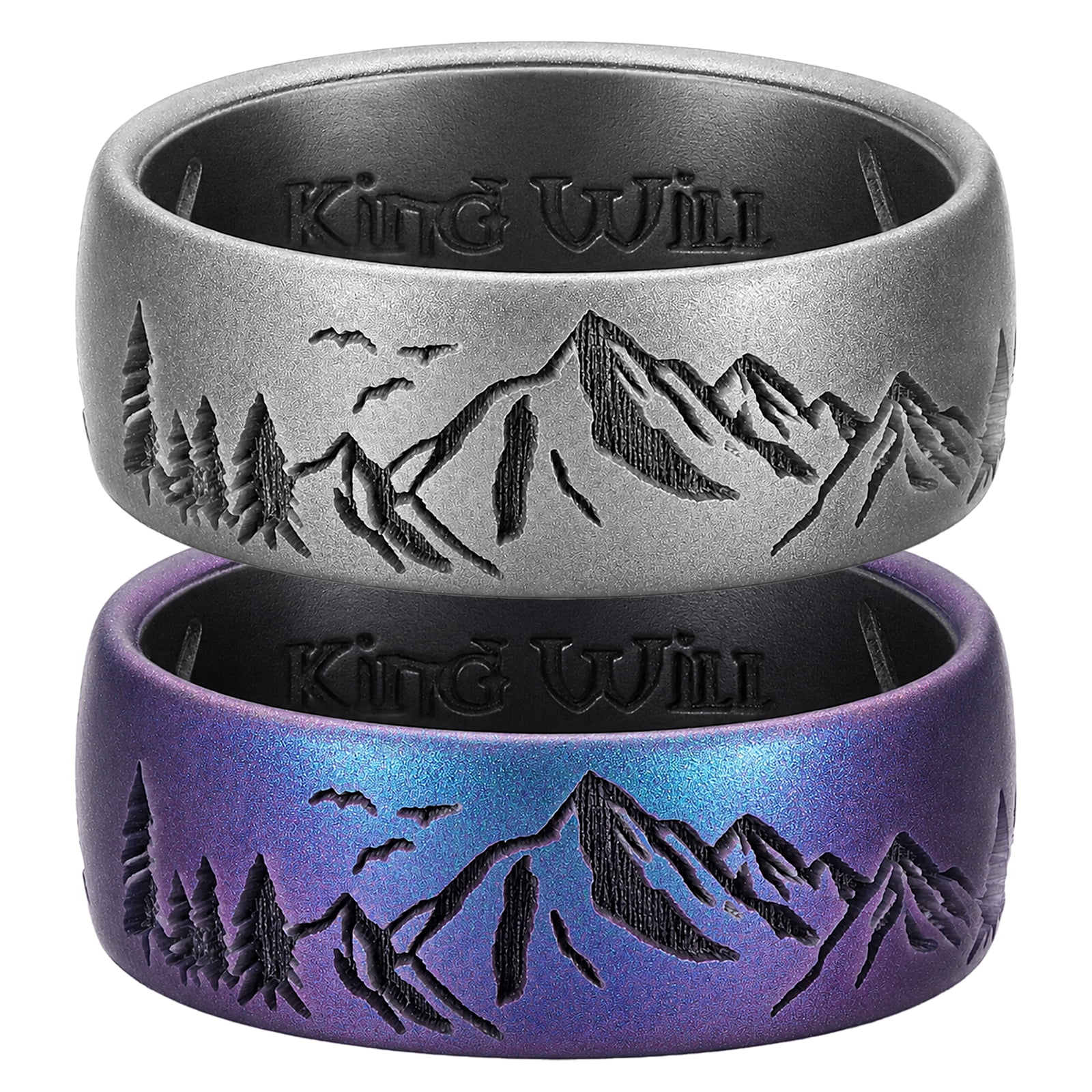 King Will 2PC Silicone Rings for Men with Unique Mountain Pattern