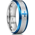 thumbnail image 1 of King Will 316L Stainless Steel Men Wedding Band - 8mm Sliver Lord's Prayer Cross Ring with Bible Words Engraved High Polished Blue Edge Comfort Fit Size 10, 1 of 7