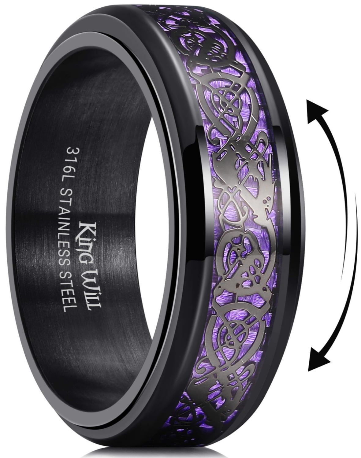 King Will 316L Stainless Steel Spinner Fidget Ring 8mm Wedding Band for ...