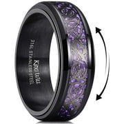 KING WILL 316L Stainless Steel Spinner Fidget Ring 8mm Wedding Band for Men-Stress Relieving Anxiety Ring with Black Celtic Dragon Purple Carbon Fiber Inlay, Comfor Fit Size 10