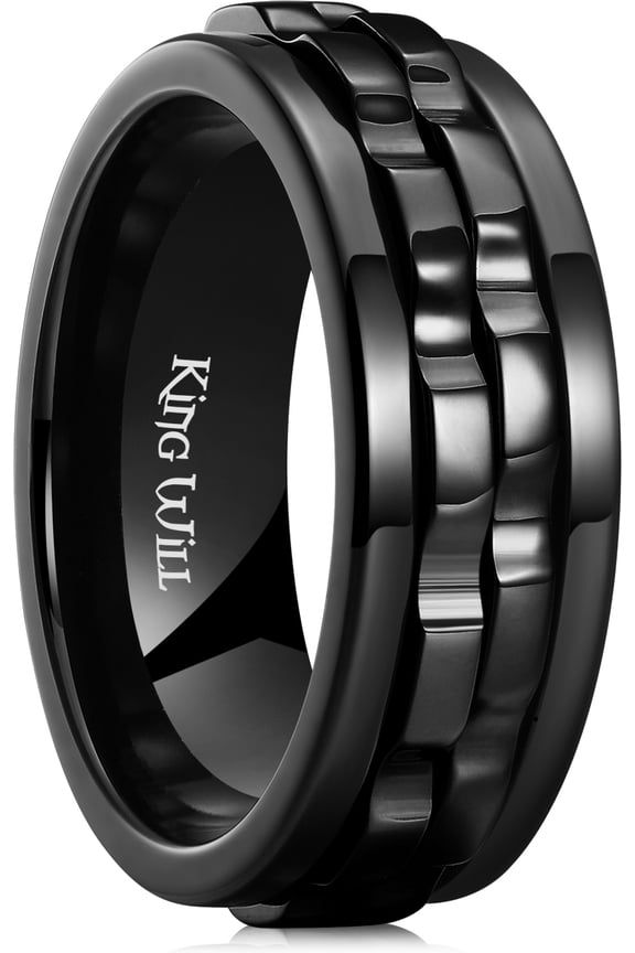 316L Stainless Steel Spinner Rings for Men-8mm Black Gear Fidget Ring Comfort Fit Size Spinner Ring, Anxiety Stress Relief Cool Wedding Band Comfort for Daily Wear Size 12