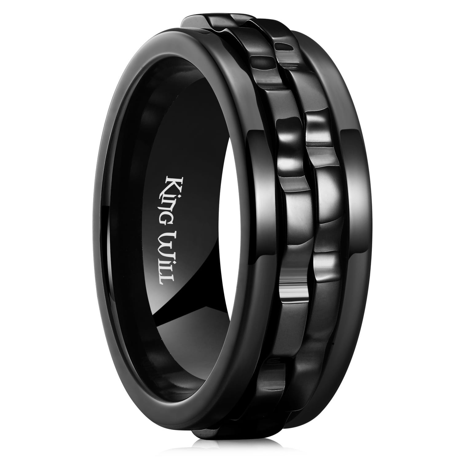 King Will 316L Stainless Steel Spinner Rings for Men-8mm Black Gear ...