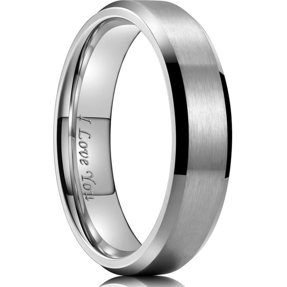 King Will 316L Stainless Steel Wedding Ring for Men Women- 6mm Width Sliver Wedding Band I Love You Engraved Matte Finish & Polished Beveled Edge Style Comfort Fit Size 12