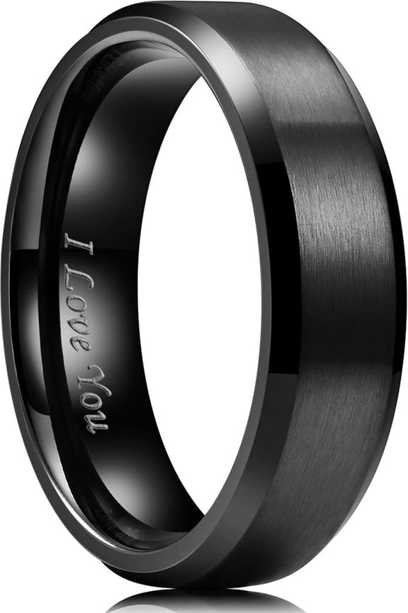 316L Stainless Steel Wedding Ring for Men Women- 7mm Width Black Wedding Band I Love You Engraved Matte Finish & Polished Beveled Edge Style Comfort Fit Size 7
