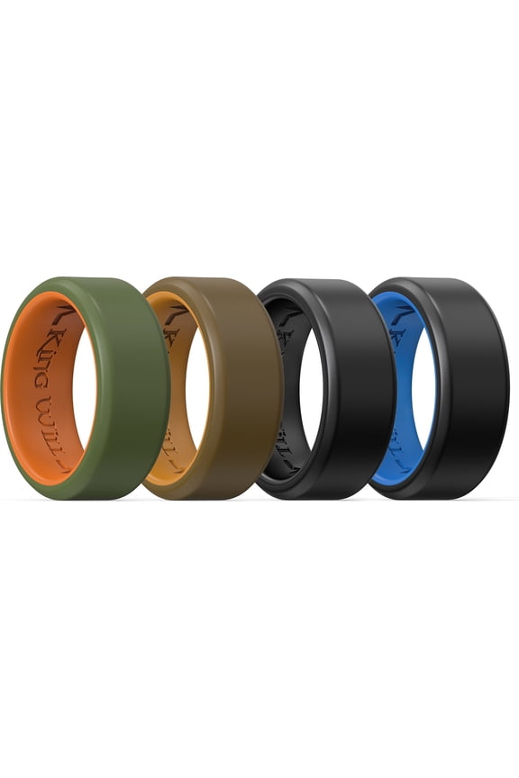 4 Pack Mens Silicone Rings, Unique Inner Heartbeat Design, 8mm Wide 2.2mm Thick, Breathable Rubber Wedding Bands, Comfort Fit Ring, Multi Colors, Size 8