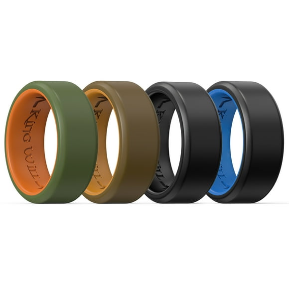 King Will 4 Pack Mens Silicone Rings, Unique Inner Heartbeat Design, 8mm Wide 2.2mm Thick, Breathable Rubber Wedding Bands, Comfort Fit Ring, Multi Colors, Size 7