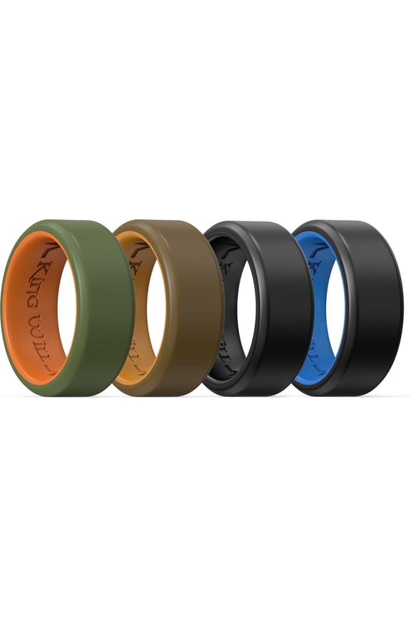 4 Pack Mens Silicone Rings, Unique Inner Heartbeat Design, 8mm Wide 2.2mm Thick, Breathable Rubber Wedding Bands, Comfort Fit Ring, Multi Colors, Size 10