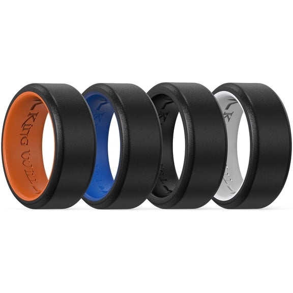 King Will 4 Pack Silicone Rings for Men, Unique Inner Heartbeat Design, 8mm Wide 2.2mm Thick, Breathable Rubber Wedding Bands, Comfort Fit Ring, Multi Colors, Size 10