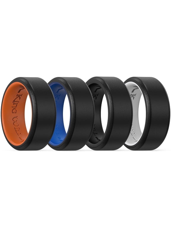 4 Pack Silicone Rings for Men, Unique Inner Heartbeat Design, 8mm Wide 2.2mm Thick, Breathable Rubber Wedding Bands, Comfort Fit Ring, Multi Colors, Size 8