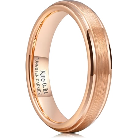 King Will 4mm Rose Gold Tungsten Carbide Wedding Ring for Men Women - Matte Brushed Band Promise Rings, Comfort Fit, Size 13